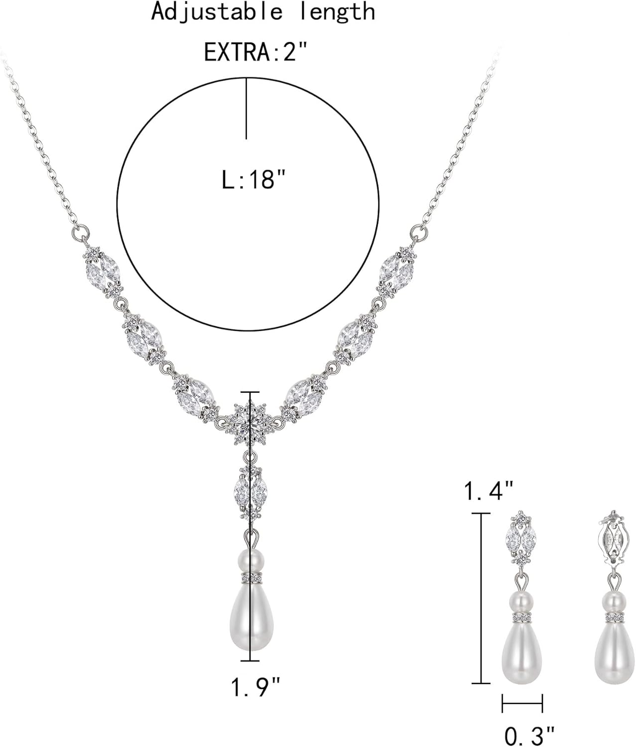 EleQueen Women's Simulated Pearl Wedding Jewelry Set, Cubic Zirconia Marquise Floral Bridal Necklace Earrings Bracelet Sets