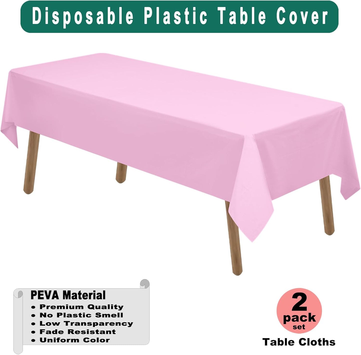 PARTY ULYJA Pink Plastic Tablecloths 2 Pack Disposable Table Covers 54 x 108 Inch PEVA Vinyl Bridal Shower BBQ Picnic Birthday Wedding Banquet Parties 8 ft Rectangle Use