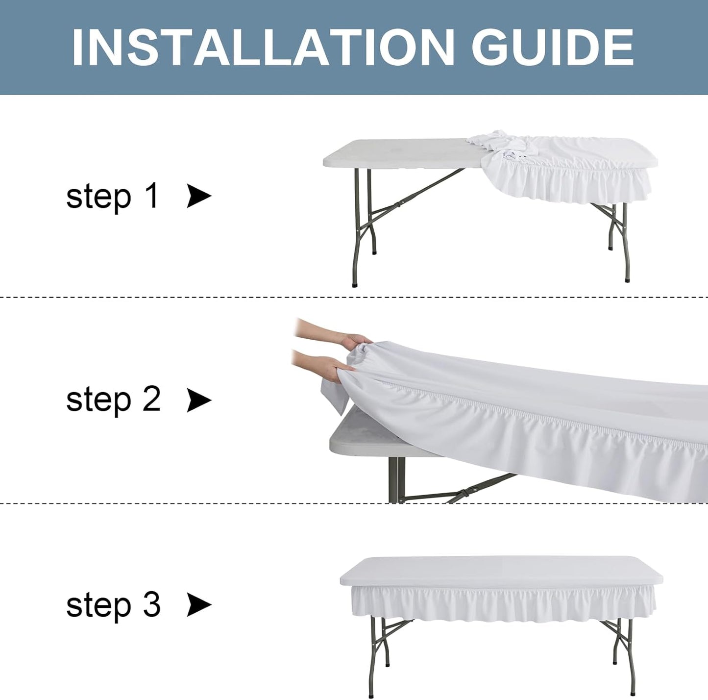 4ft White Stretch Tablecloth for Rectangular Tables - Flared Wrap Design, Waterproof, Wrinkle-Resistant, Washable - Ideal for Weddings, Parties, Banquets & Table Protection