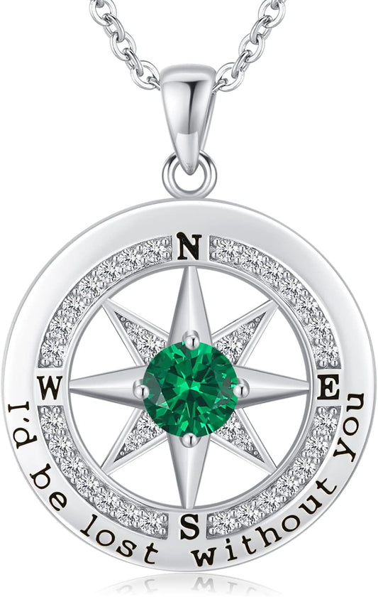 S925 Necklace Gift for Wife |Compass Jewelry |Women Anniversary |Sterling Silver |Girlfriend Birthday Gifts for Her Valentines |I'd be Lost without You |Jewel 18K Gold