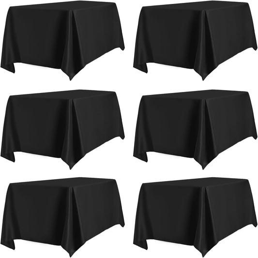PureFit 6 Pack Rectangle Black Table Cloths 90 x 156 Inch for 8Ft Tables, Stain and Wrinkle Resistant Table Linens for Home Use, Wedding, Party, Banquet and Camping