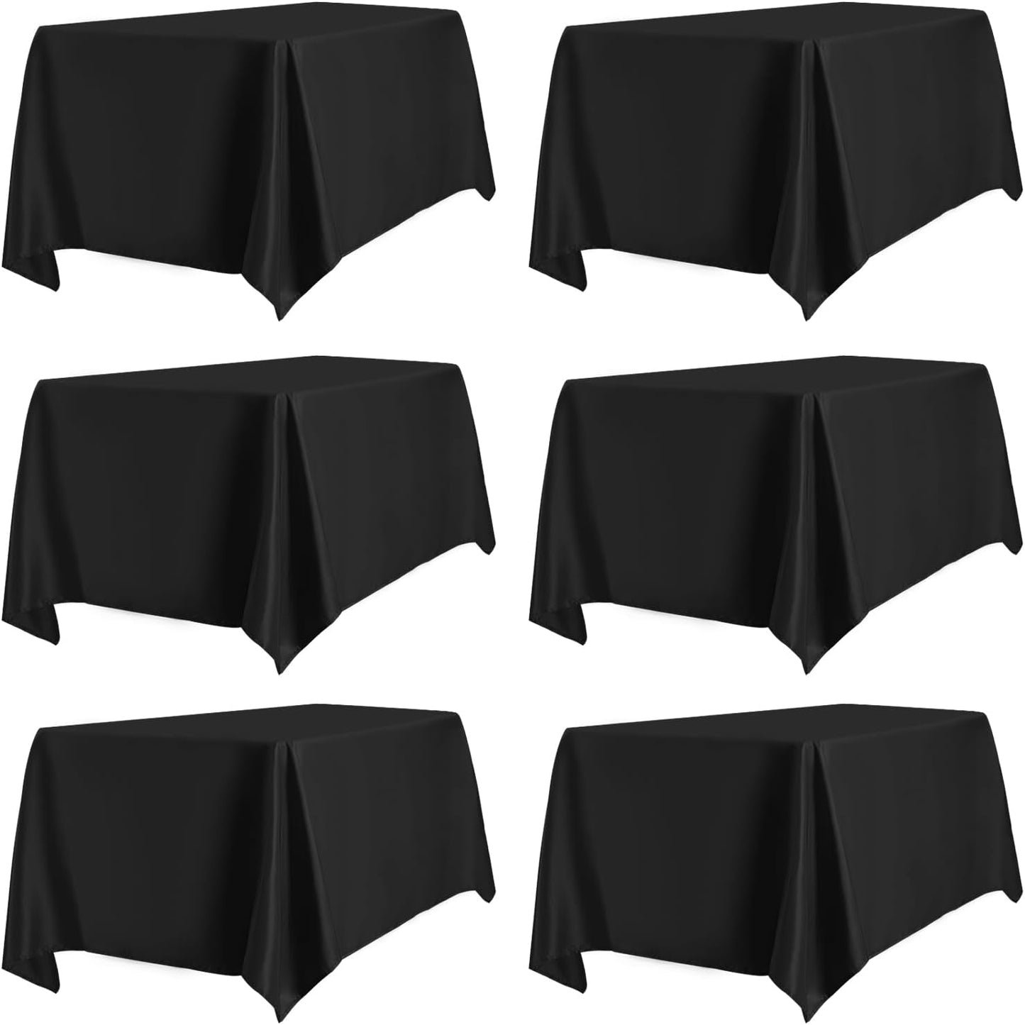 PureFit 6 Pack Rectangle Black Table Cloths 90 x 132 Inch for 8Ft Tables, Stain and Wrinkle Resistant Table Linens for Home Use, Wedding, Party, Banquet and Camping