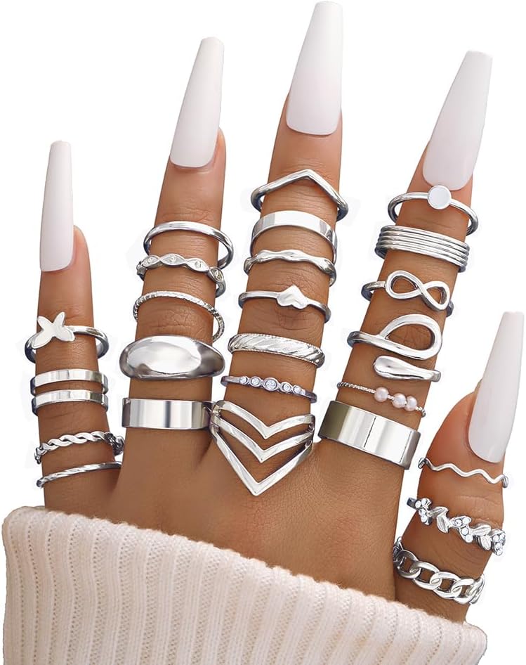 iF YOU 25 Pcs Gold Knuckle Ring Set for Women, Chunky Stackable Finger Midi Rings, Silver Simple Stacking Cute Rings Pack Trendy Stuff Jewelry Gift