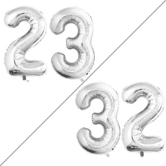 GOER Number 23 Balloons for 23rd Birthday Party Decorations,42 Inch Jumbo Foil Helium 32 Balloons for 32nd Birthday Party Decoration (Silver)