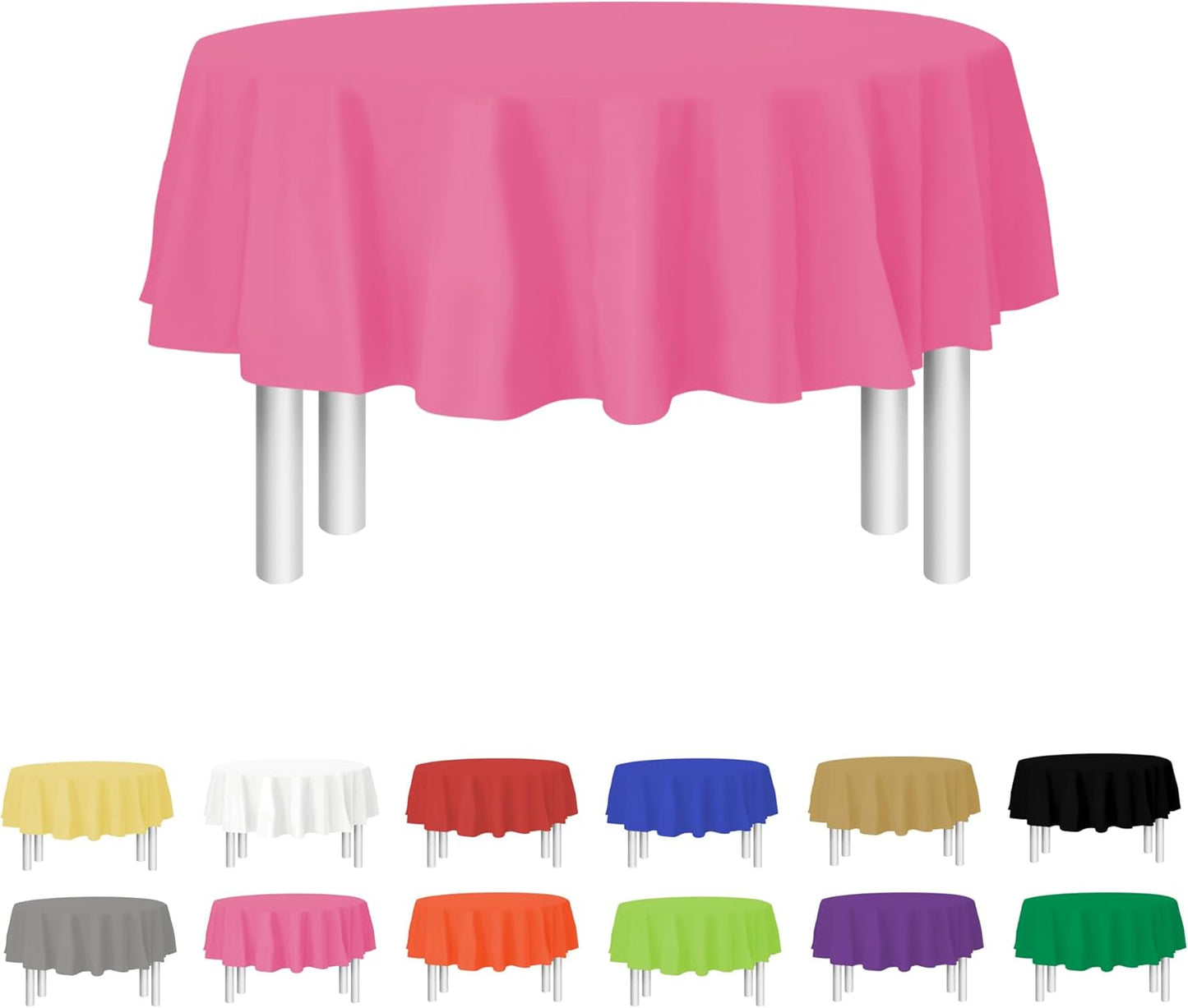 Pink Disposable Plastic Tablecloth for Round Tables (12 Pack) 84 inches Table Cloths for Parties, Events & Weddings, Indoors & Outdoors, Plastic Table Cover