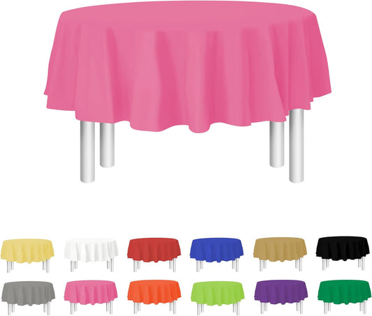 Pink Disposable Plastic Tablecloth for Round Tables (12 Pack) 84 inches Table Cloths for Parties, Events & Weddings, Indoors & Outdoors, Plastic Table Cover