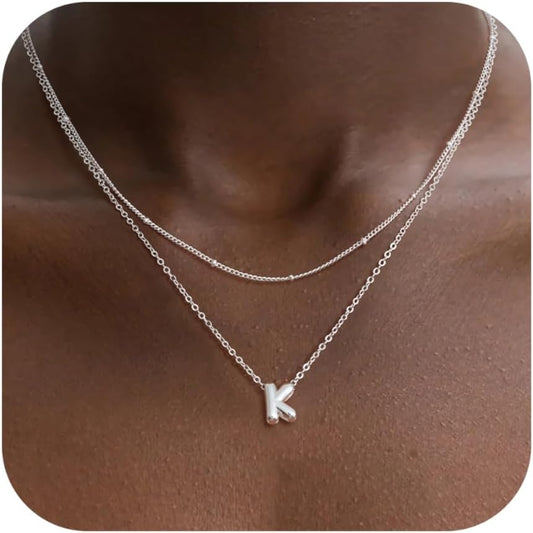 Bubble Letter Necklace Layered Initial Necklaces for Women Dainty Cute Choker Pendant Stack Jewelry Teen Gift Trendy Stuff