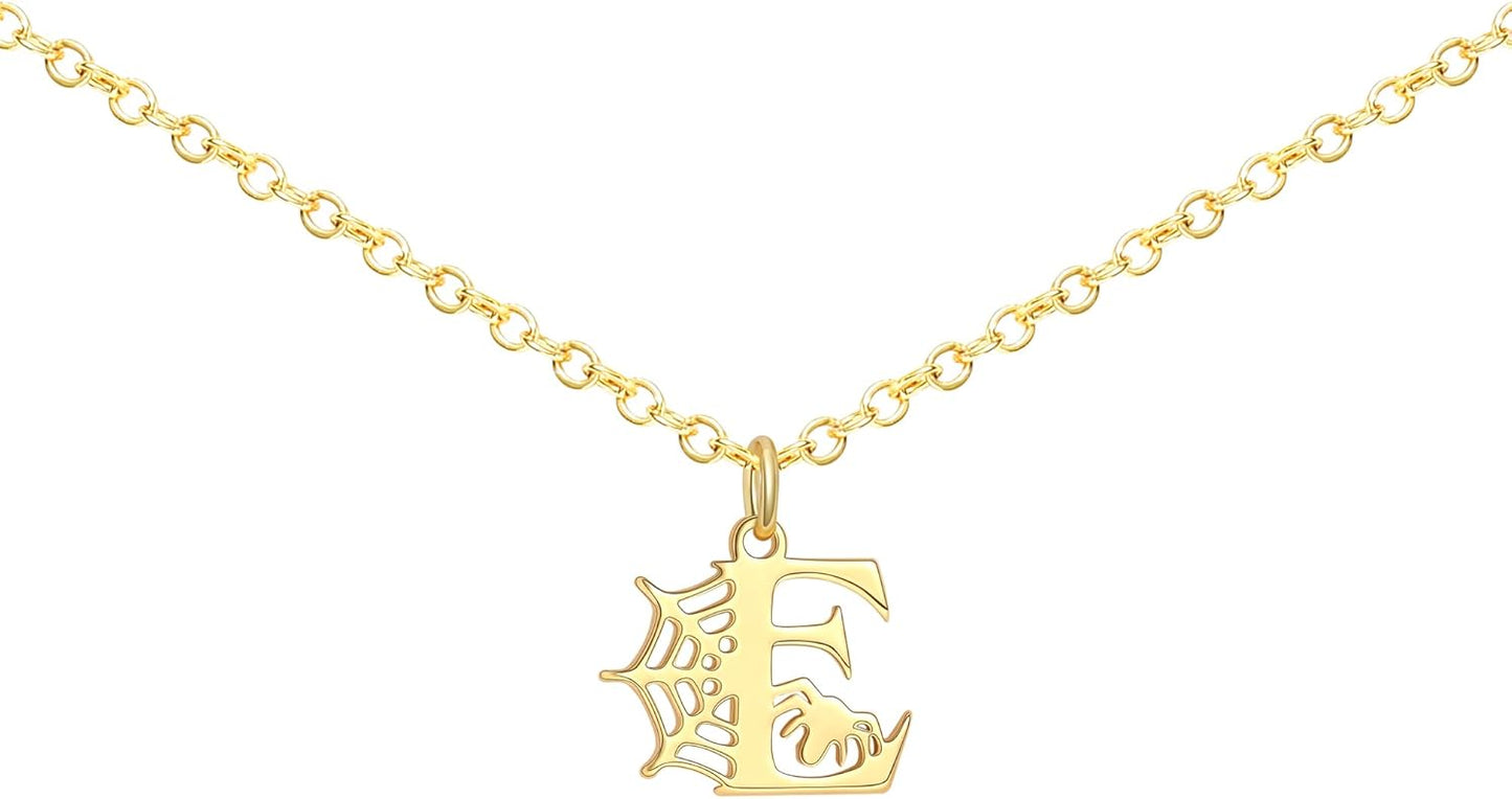 Halloween Necklace Halloween Gifts for Women Initial Necklace with Spider Web for Teen Girl Adjustable Dainty Gold Letter Necklaces for Her Girlfriend Daughter Halloweens Birthday Gift Basket Jewelry Decorations
