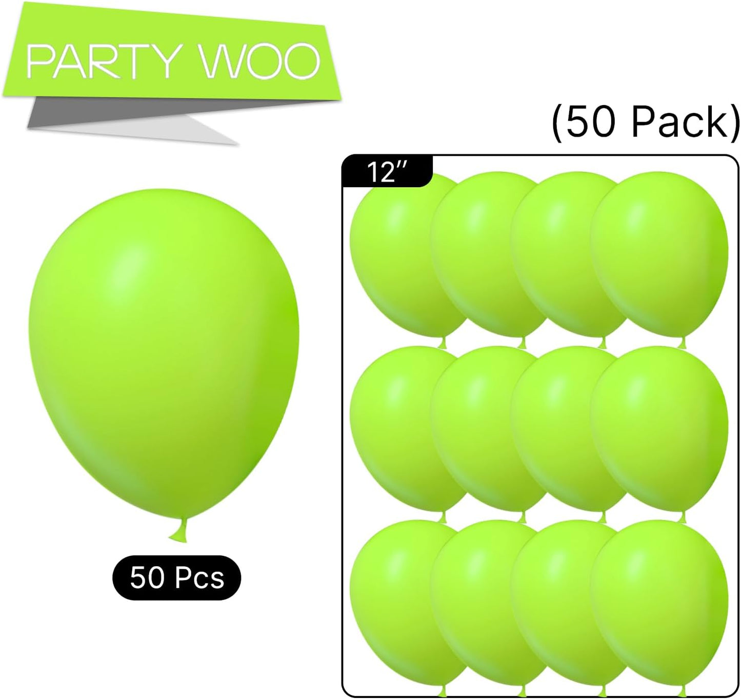 PartyWoo Lime Green Balloons 50 pcs 12 Inch Neon Latex Helium Balloons for Graduation Halloween Safari Dinosaur Summer Weddings Baby Showers Birthday Party Decorations Green-Y6