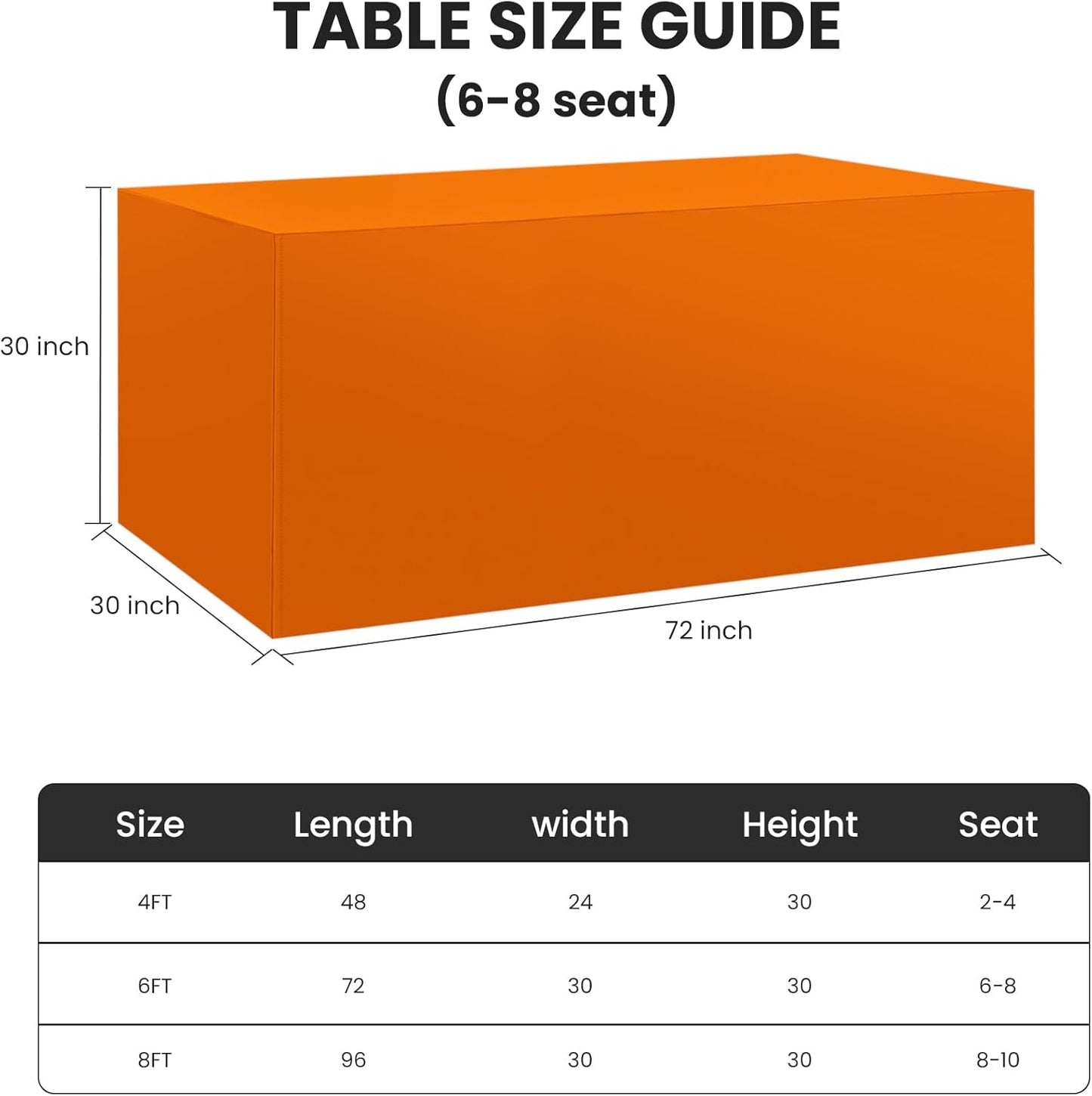 Ascoza 2 Pack Fitted Tablecloth for 6 Foot Rectangle 72 x 30 Inch Orange Table Covers Water Resistant Polyester Cloth for Folding, Parties,Display, Trade Show (Orange)