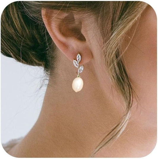 SELSHE Dangle Earrings for Women, 14k Gold Plated Pearl Drop Earring Dainty Gold Earrings for Women Trendy Cute Prom Bridal Earring Long Wedding Pearl Earring Formal Jewelry