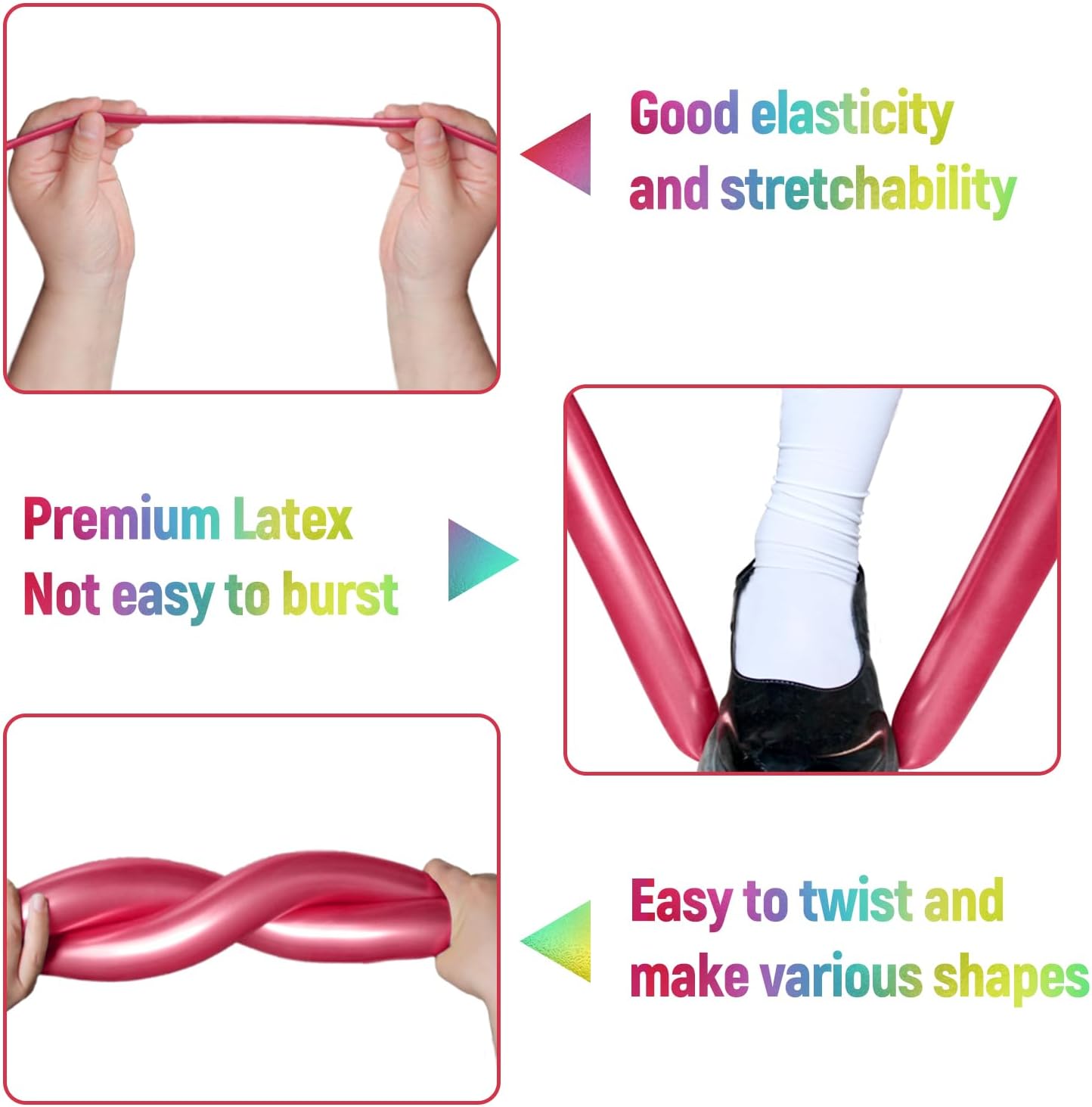 100Pcs 260 Balloons Metallic Long Balloons for balloon animals, Thickening Skinny Latex Twisting Balloon for Animals Modeling Christmas Birthday Wedding Party Decorations.(Multi)