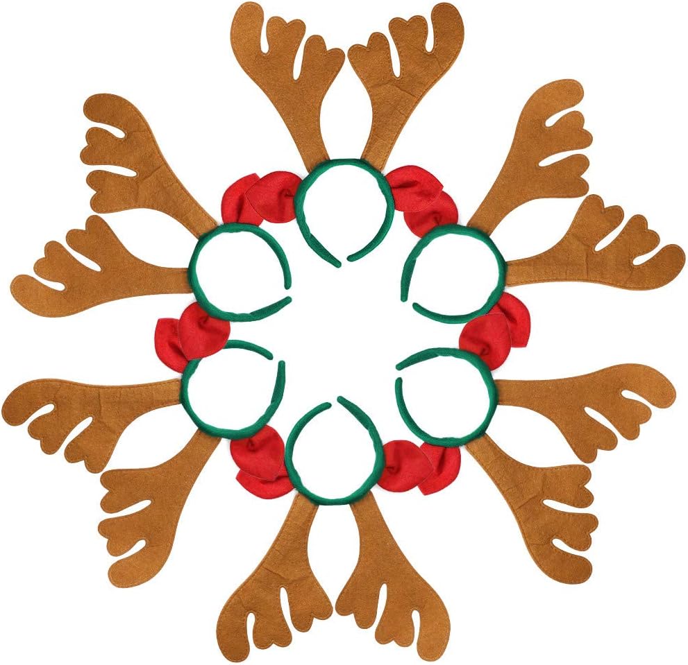 Max Fun Christmas Headbands Reindeer Antlers Headband Xmas Decoration Costume Hairbands for Christmas Parties Holiday Favors Photo Booth(Pack of 8)