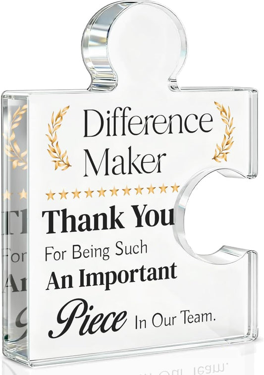Team Gifts for Employees, Thank You Appreciation Gift for Coworkers Colleagues Employees, Best Team Ever Gifts Difference Maker Acrylic Puzzle Piece Plaque Office Decor