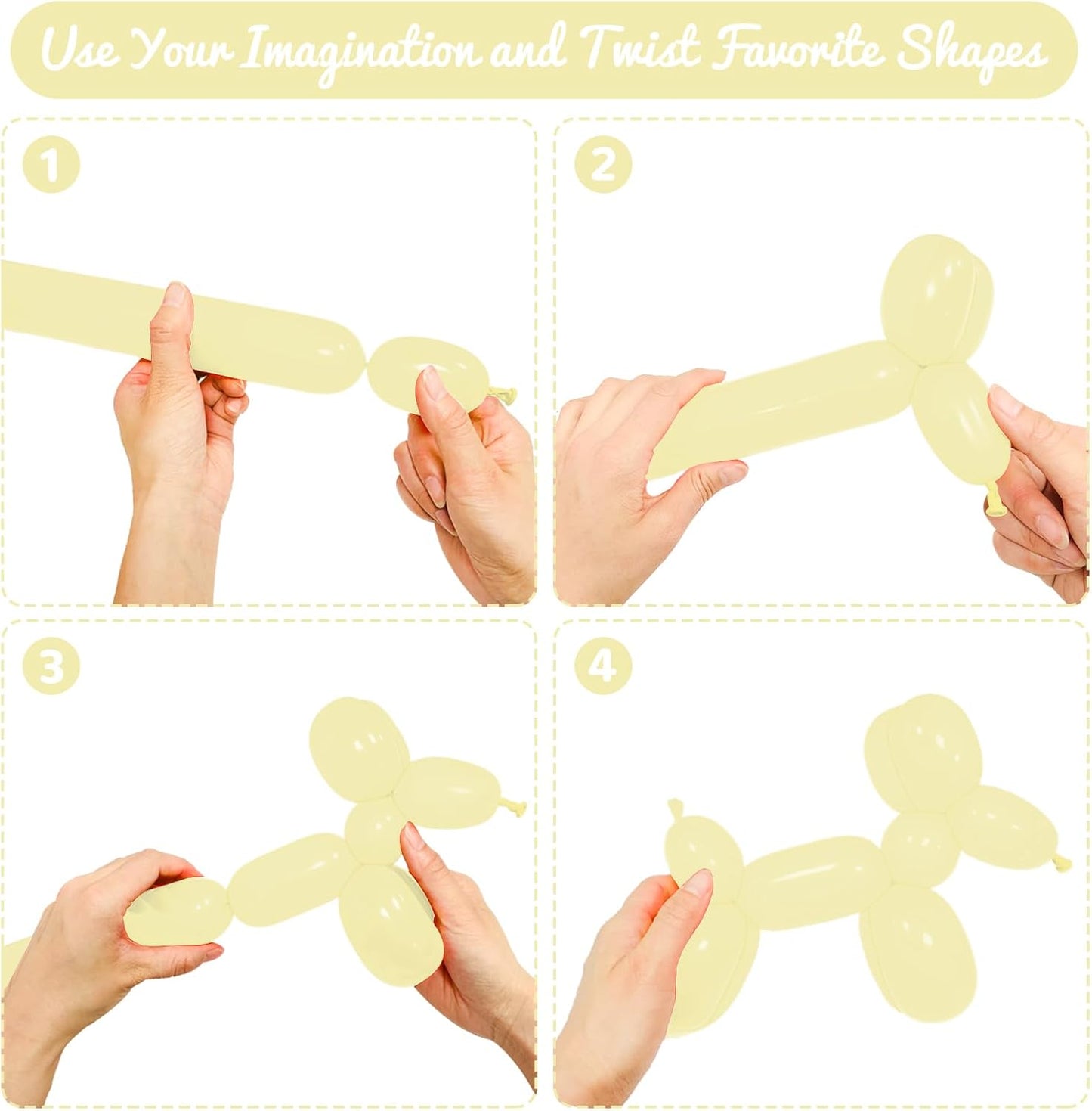 100Pcs Pastel Yellow 260 Balloons, Long Balloon for Tying Balloon Arch, Long Skinny Balloons for Twisting Ballons Animal balloons Birthday Party Wedding Festival Decorations