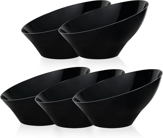 Goodluck 5 Pack Black Plastic Serving Bowls for Party - 20 OZ Angled Disposable Serving Bowls for Wedding Party Chip, Candy, Salad & Fruit