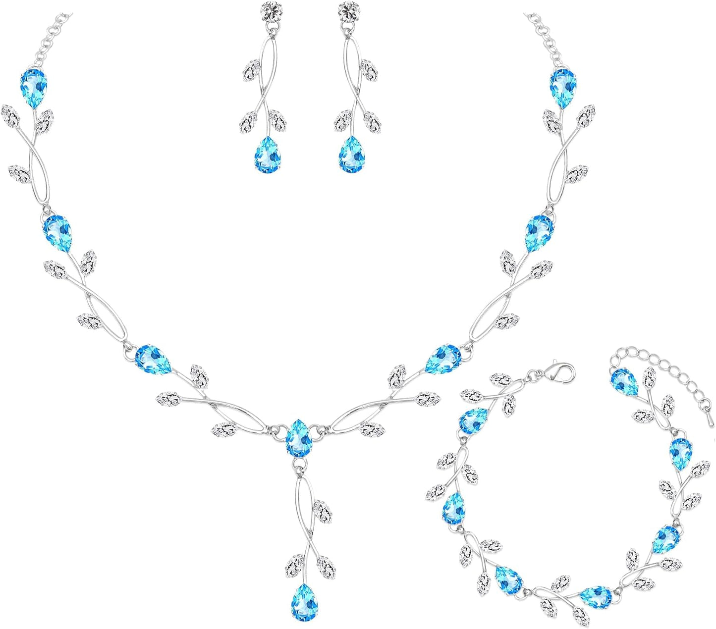 Elegant Bridal Jewelry Sets Clear Cubic Zirconia Wedding Necklace Earrings Bracelet Set for Birdes Bridesmaids CZ Prom Jewelry