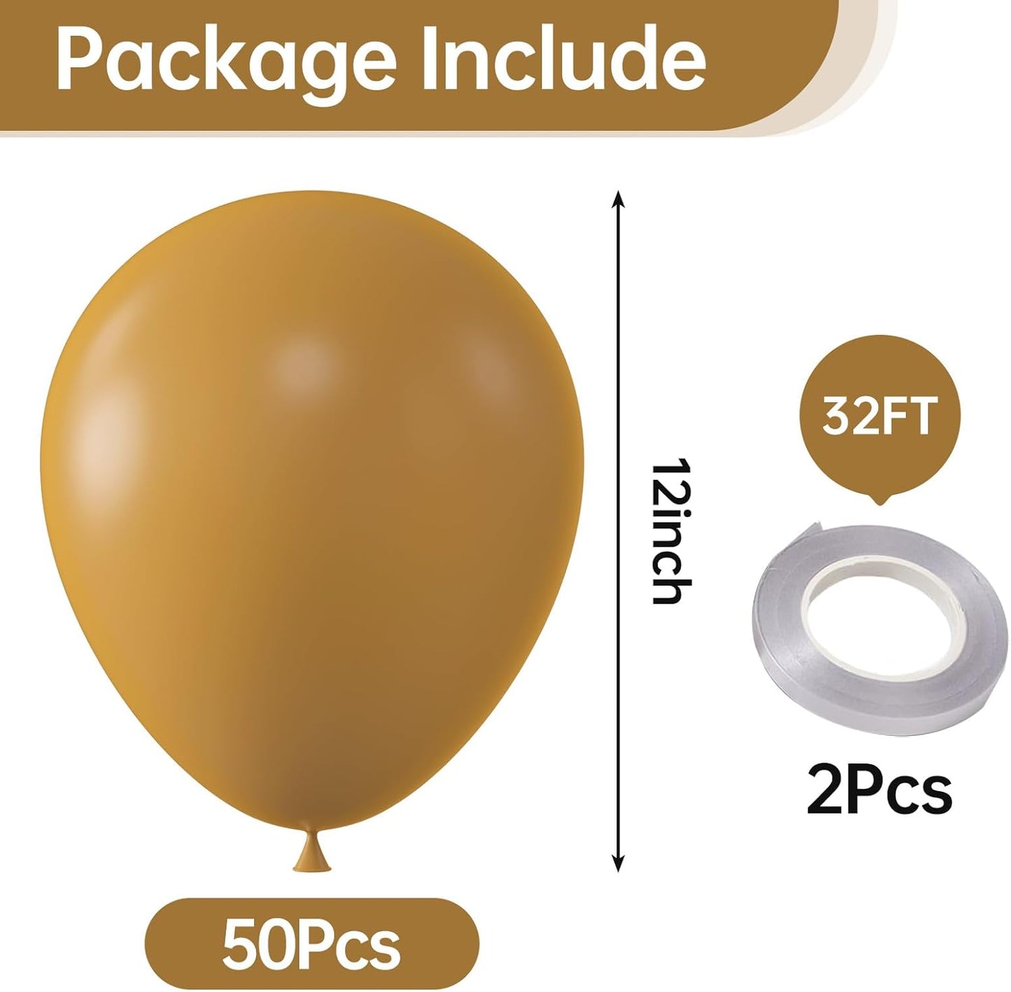 KALOR 12 Inch Retro Khaki Balloons, 50 Pcs Latex Helium Balloons for Kid's Birthday Party, Baby Shower, Wedding, Graduate Party Decorations