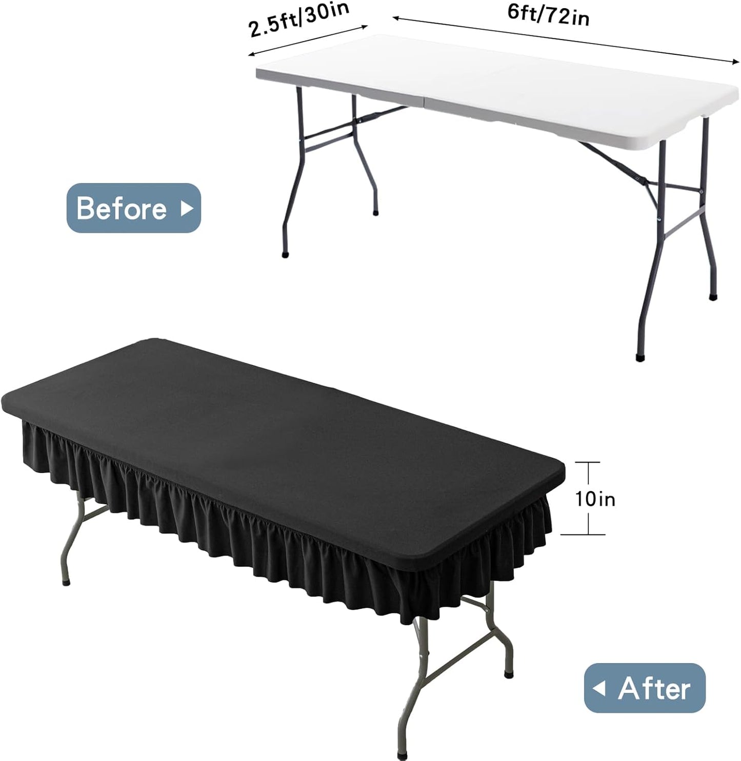 6ft Black Stretch Tablecloth for Rectangular Tables - Flared Wrap Design, Waterproof, Wrinkle-Resistant, Washable - Ideal for Weddings, Parties, Banquets & Table Protection