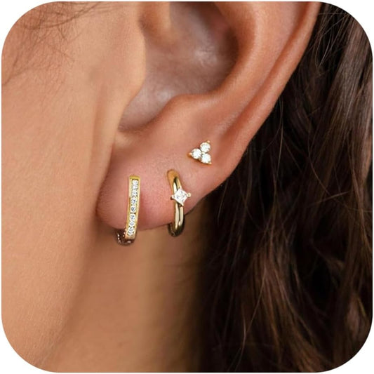 Gold Earrings for Women, 14k Gold Plated Dangle Huggie Earrings for Women Trendy Dainty Gold Hoop Earring Stacks Hypoallergenic Pearl Chain Drop Cartilage Earring Fashion Womens Jewelry