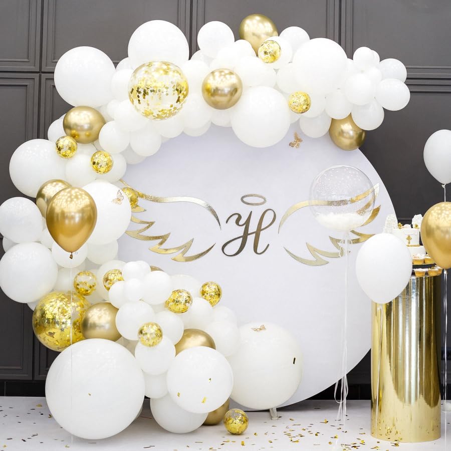 RUBFAC 120pcs 12 Inches White Latex Balloons, Matte White Ballons for Birthday Baby Shower Engagement Bridal Shower Party Wedding Party Supplies Garland Arch Decoration