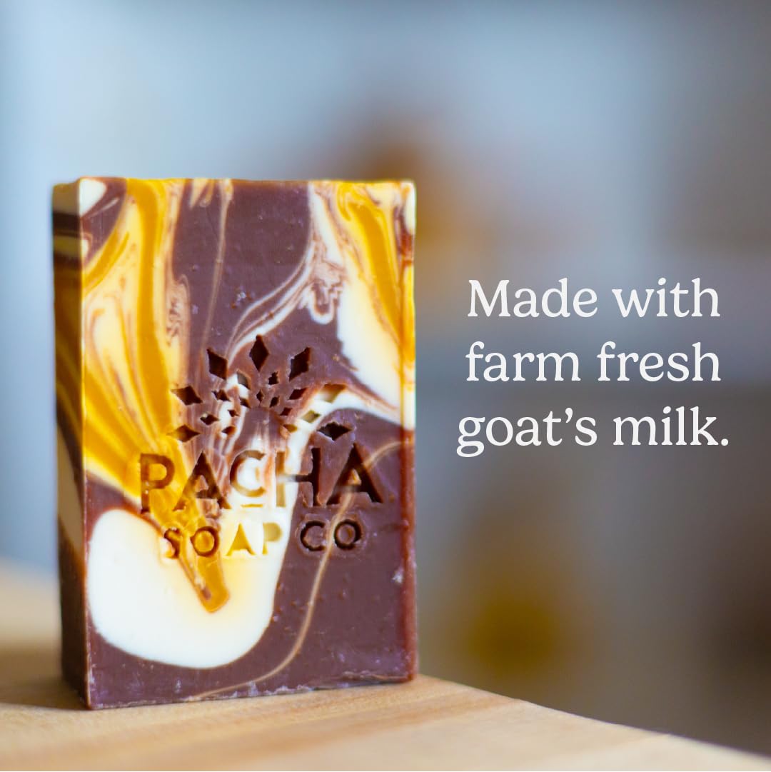 Pacha Soap Co. Almond Goat Milk Bar Soap - Handcrafted All Natural Premium Soap Bars for Face, Body & Hands, Hydrating & Soothing with Essential Oils, Made in the USA, 3-Pack (4 oz. ea)