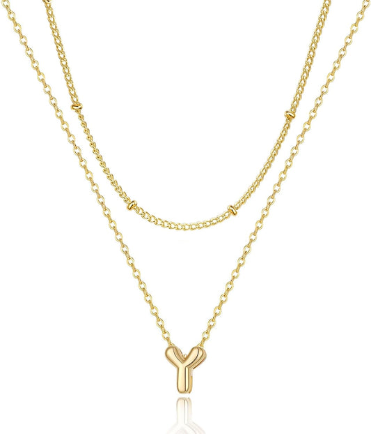 Bubble Letter Necklace Layered Initial Necklaces for Women Dainty Cute Choker Pendant Stack Jewelry Teen Gift Trendy Stuff