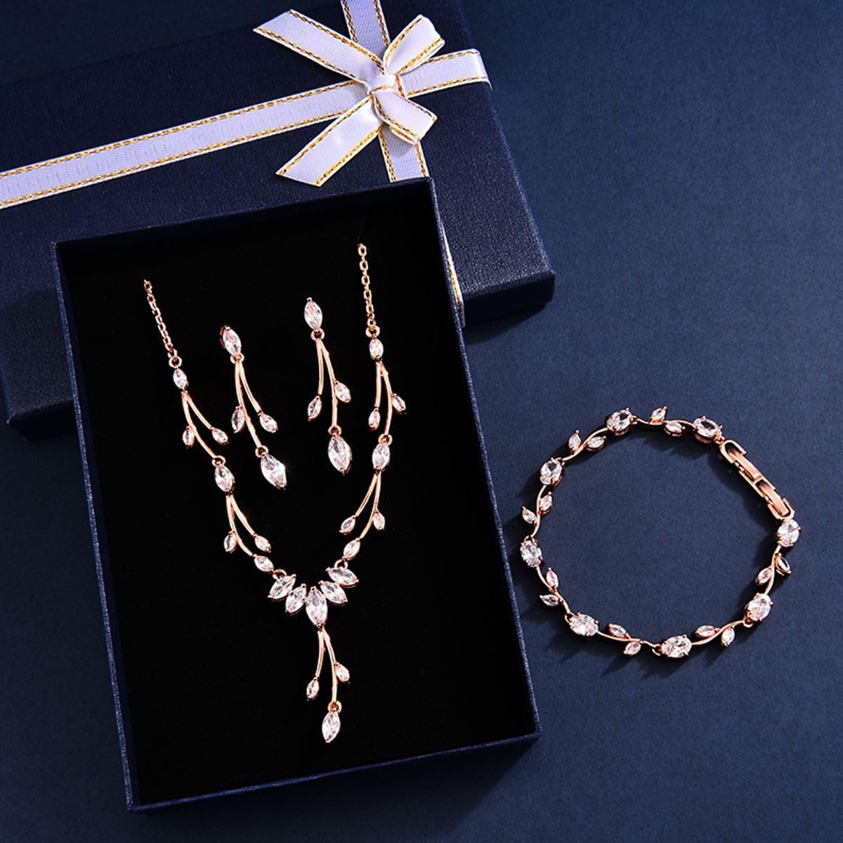 GULICX Jewelry Set for Womens, Rhinestone Necklace and Earrings Bracelet Set, Wedding Party Prom Jewelry Set for Brides Bridesmaid