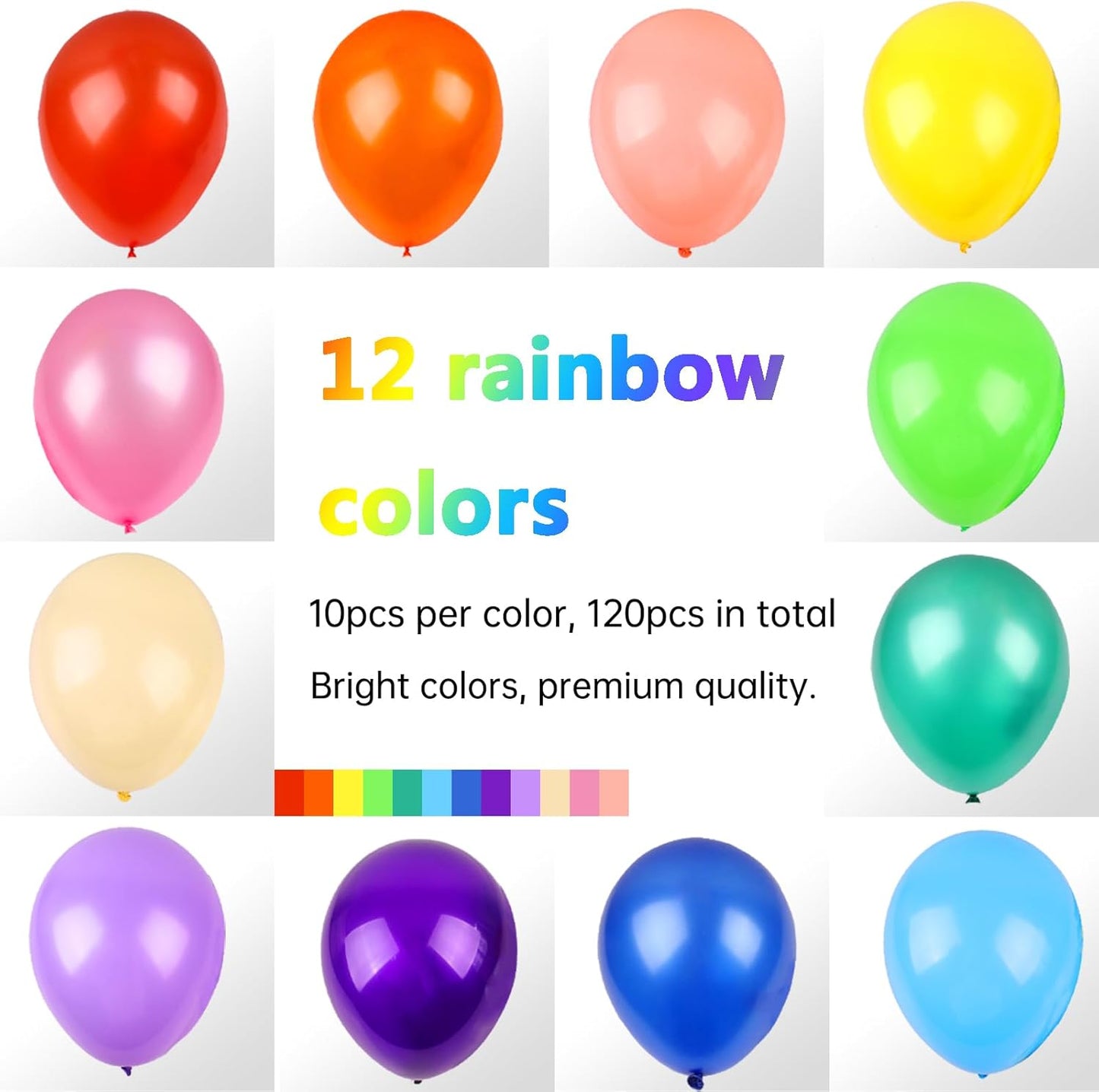 RUBFAC 120 Balloons Assorted Color 12 Inches Rainbow Latex Balloons, 12 Bright Color Party Balloons for Birthday Baby Shower Wedding Party Supplies Arch Garland