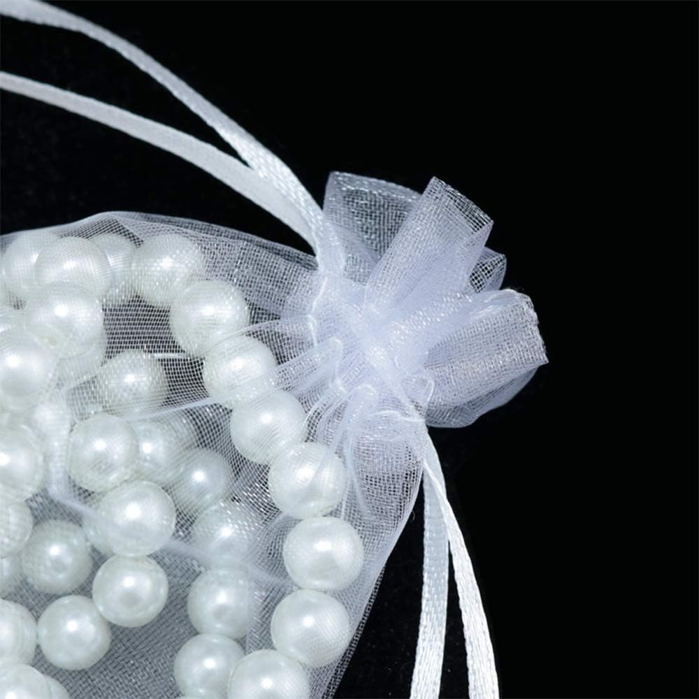 Staruby 100 Pcs Organza Bags - 3x4 Inch Drawstring Jewelry Gift Bags - Mesh Pouches for Wedding, Party, Christmas Gifts - White