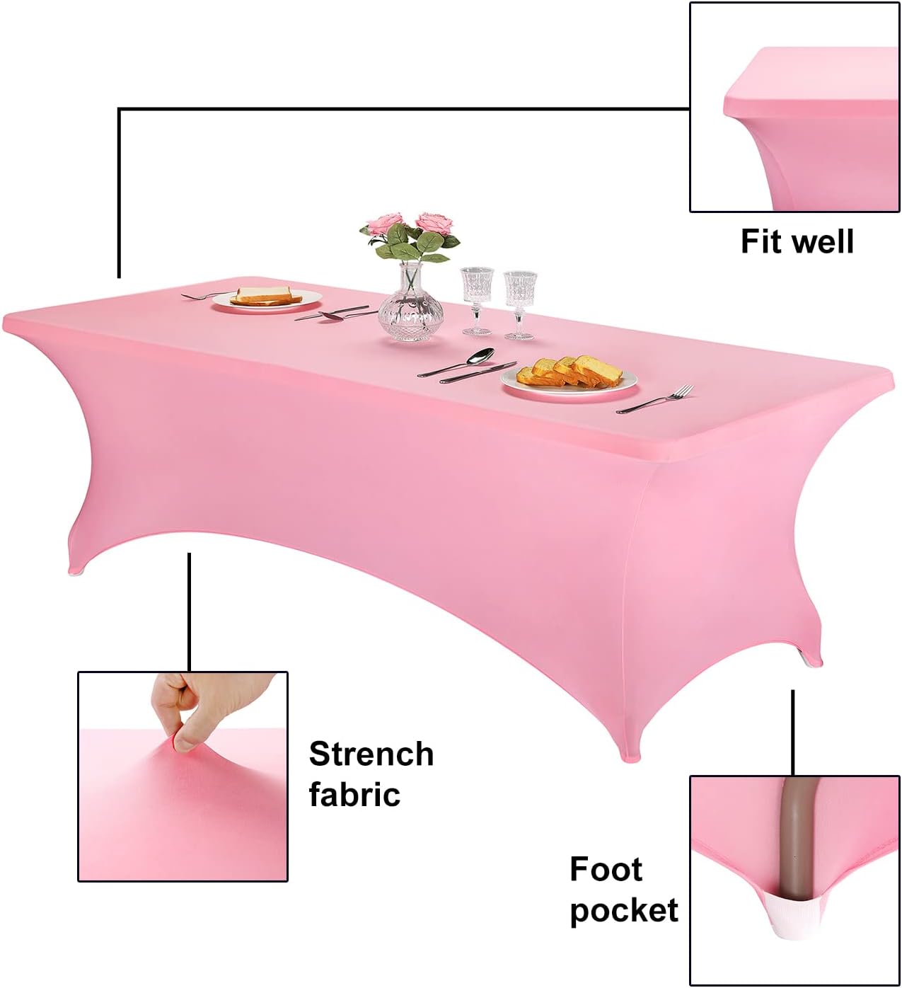 FORLIFE Spandex Table Covers，Fitted Tablecloth for Rectangular Tables, Stretch Patio Table Covers, Universal Spandex Table Cover for Wedding, Banquet, Party (8ft, Pink)