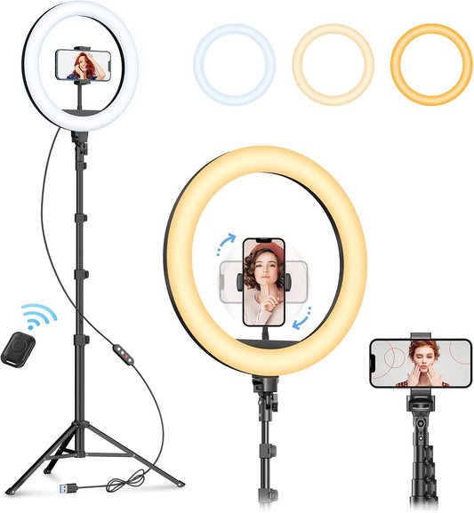 Weilisi 12" Selfie Ring Light with 63" Tripod Stand, Dimmable LED Ring Light with Phone Holder and Wireless Remote, [2-in-1] RGB & Selfie Stick for Photography/Makeup/Live Stream/YouTube