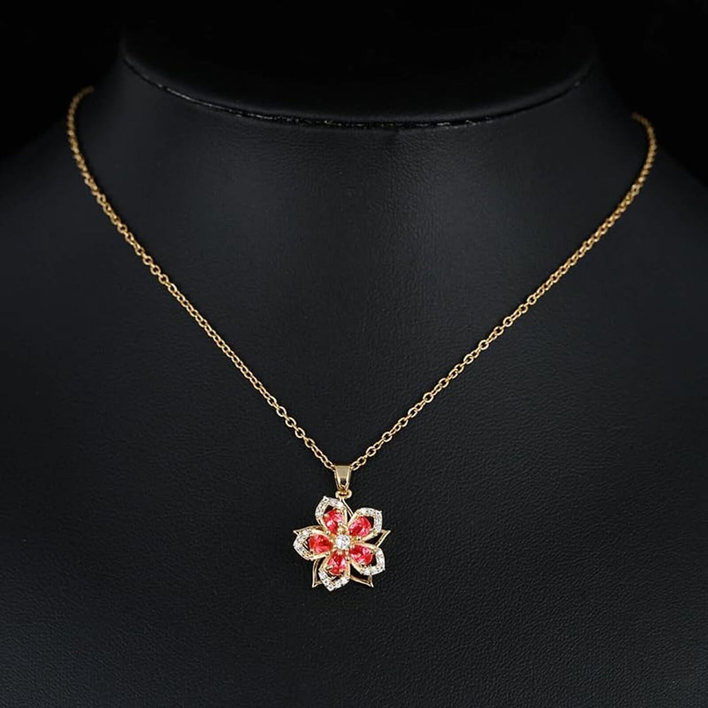 Necklace for Women Gold Flower Fidget Necklace Rotatable Crystal Silver Blossom Pendant Necklaces Adjustable Spinning Fidget Necklaces Redbud Flower Choker Funny Gift Jewelry