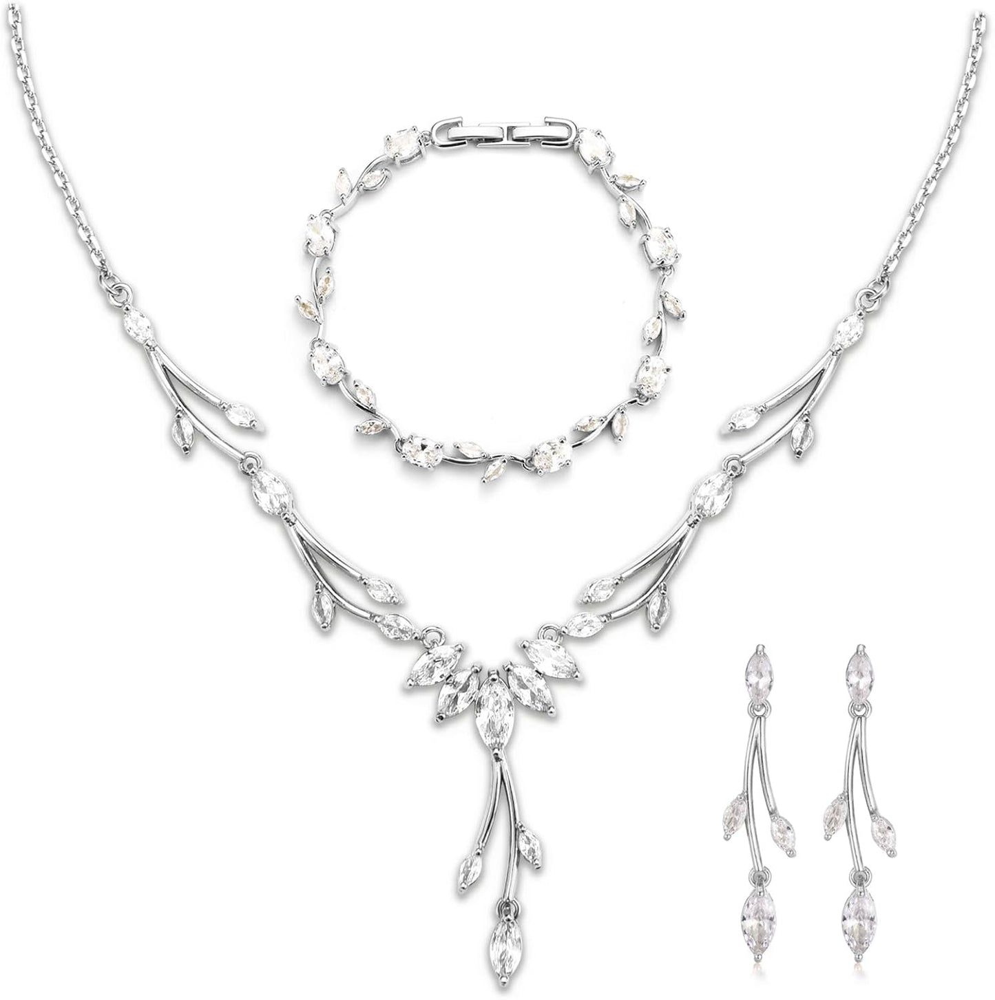 GULICX Jewelry Set for Womens, Rhinestone Necklace and Earrings Bracelet Set, Wedding Party Prom Jewelry Set for Brides Bridesmaid