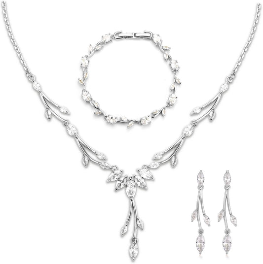 GULICX Jewelry Set for Womens, Rhinestone Necklace and Earrings Bracelet Set, Wedding Party Prom Jewelry Set for Brides Bridesmaid