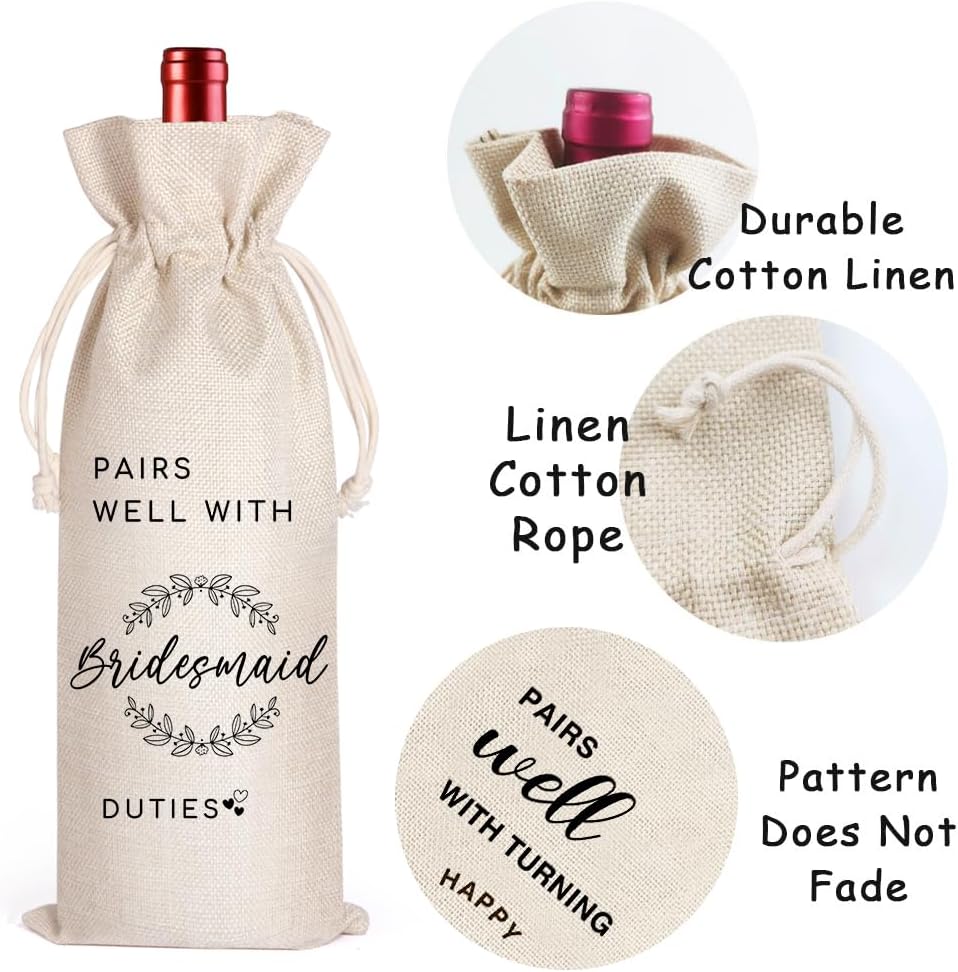 LANBAIHE Pairs well with Bridesmaid Duties, Bridesmaid Proposal Wine Bag, Bridal Party Gifts Wine Bag, Bridal Shower, Engagement, Wedding