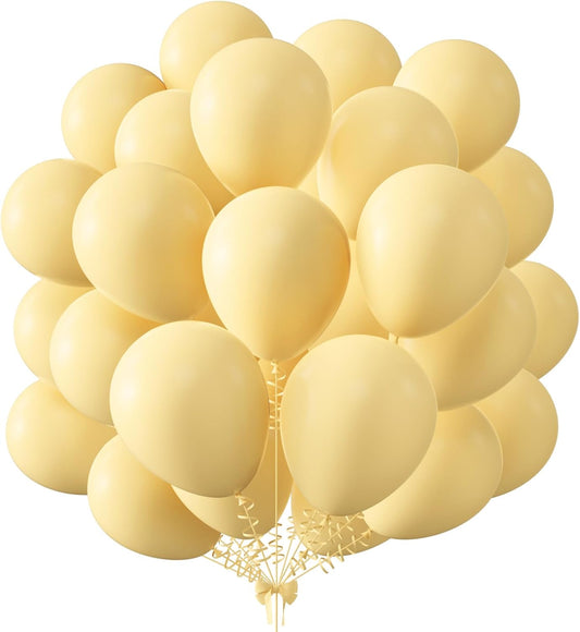 KALOR 12 Inch Pastel Yellow Balloons, 50 Pcs Latex Helium Macaron Balloons for Kid's Birthday Party, Baby Shower, Wedding, Graduate Party Decorations