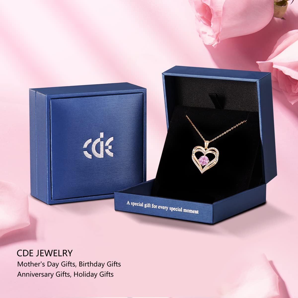 CDE Forever Love Heart Necklaces for Women, Wedding Anniversary, Birthday Mothers Day Christmas Day Gifts for Mom, Mother, Wife, friend, S925 Silver Jewelry with Birthstone Pendant
