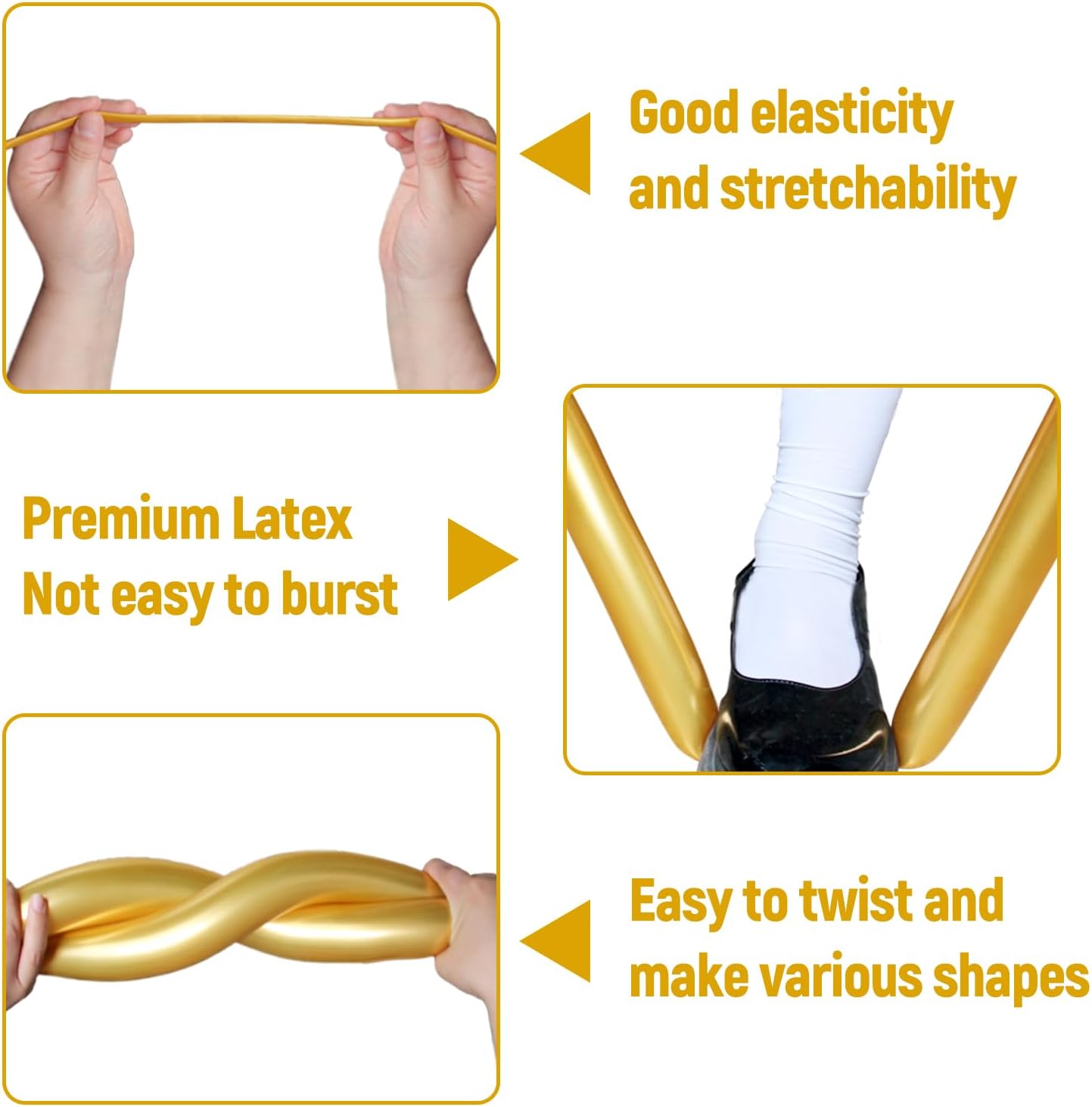 100Pcs 260 Balloons Metallic Gold Long Balloons for balloon animals, Gold Skinny Latex Twisting Balloon for Animals Modeling Christmas Birthday Wedding Party Decorations. (Gold)