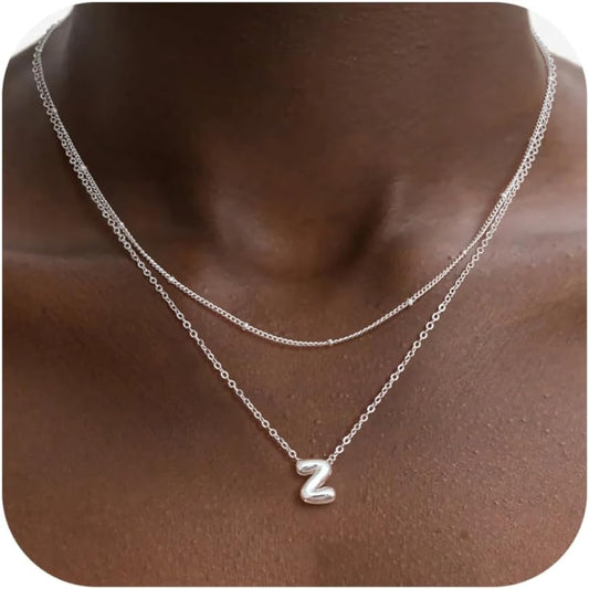 Bubble Letter Necklace Layered Initial Necklaces for Women Dainty Cute Choker Pendant Stack Jewelry Teen Gift Trendy Stuff