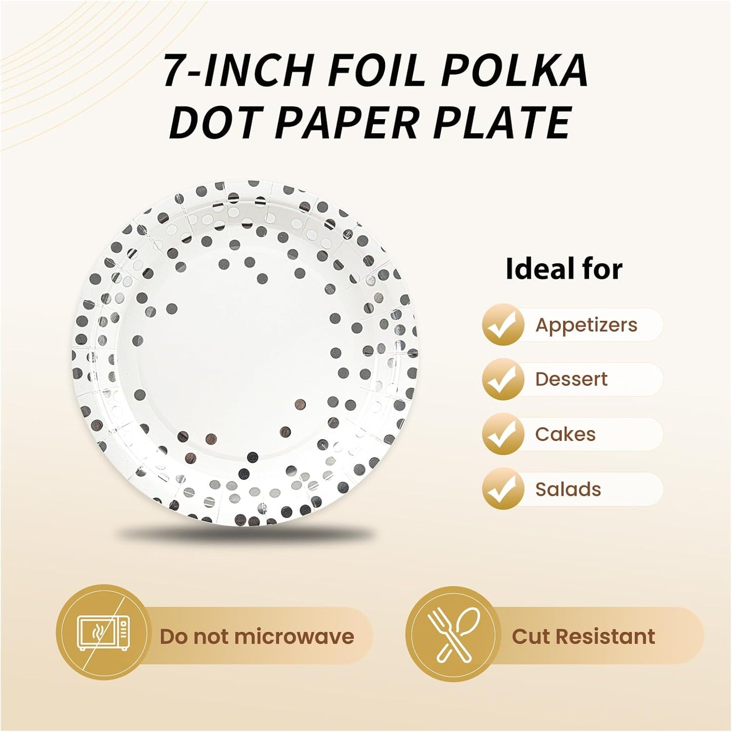 75PCS Paper Plates and Napkins Set - White and Sliver Dot Disposable Party Dinnerware Includes Paper Plates, Napkins, Forks Decorations for Graduations, Birthdays and Weddings, Serves 25