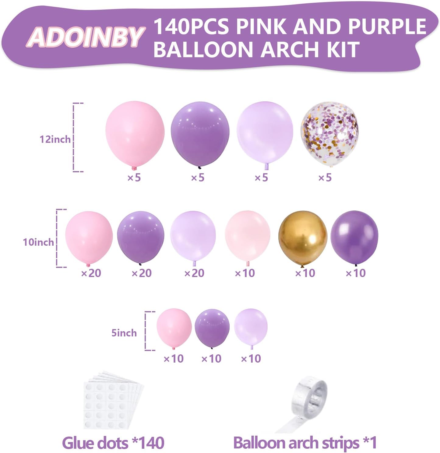 Pink and Purple Balloon Arch Kit, 140Pcs Lavender Metallic Purple Macaron Light Pink with Gold Balloon Garland Kit for Wedding, Engagements, Birthday, Baby Shower, Anniversary Party Decoration