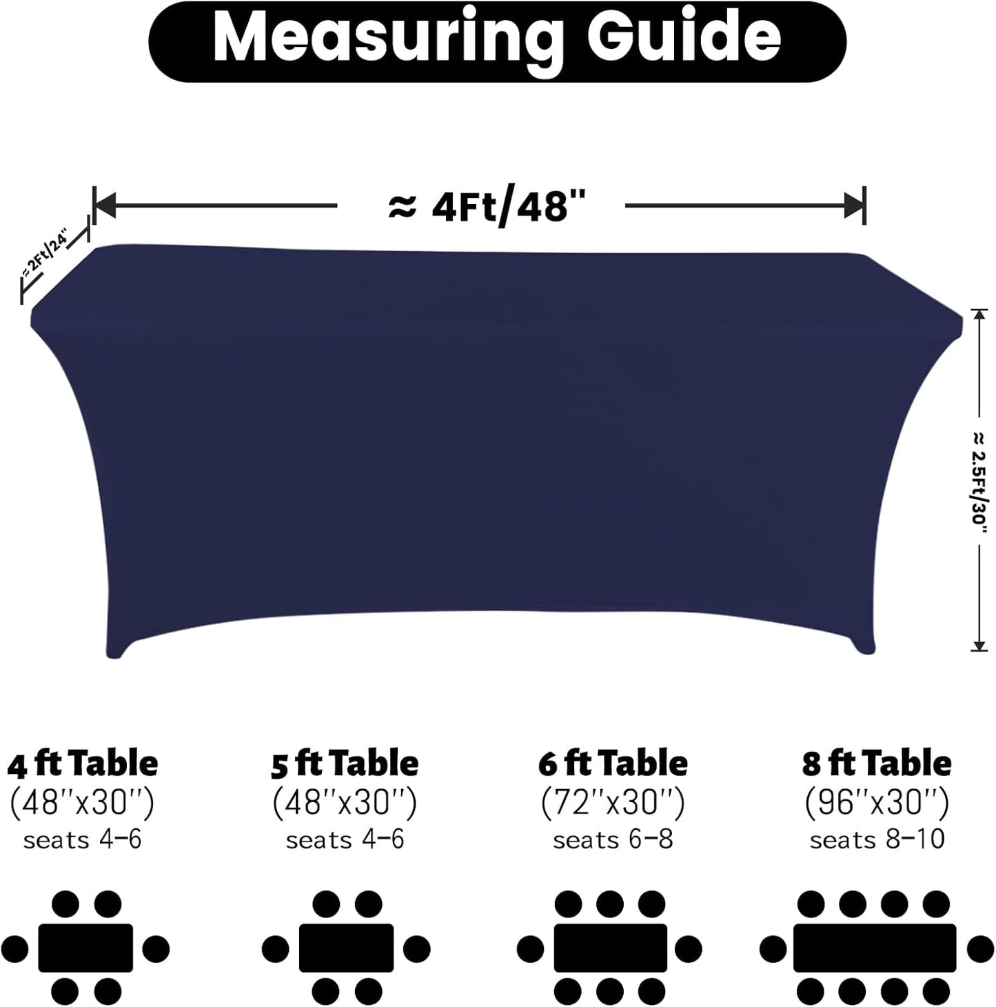 Spandex Table Cover 4 ft. Fitted Polyester Tablecloth Stretch Table Cover Table Topper Open Back - Navy