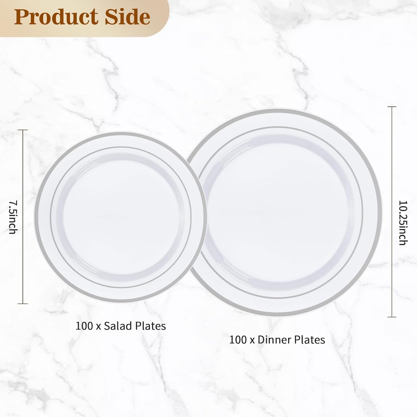 BESTVIP 200PCS Silver Plastic Plate, Disposable Party Plates with 100 Dinner Plates and 100 Dessert Plates, Plastic Plates for Party, Wedding and Birthday