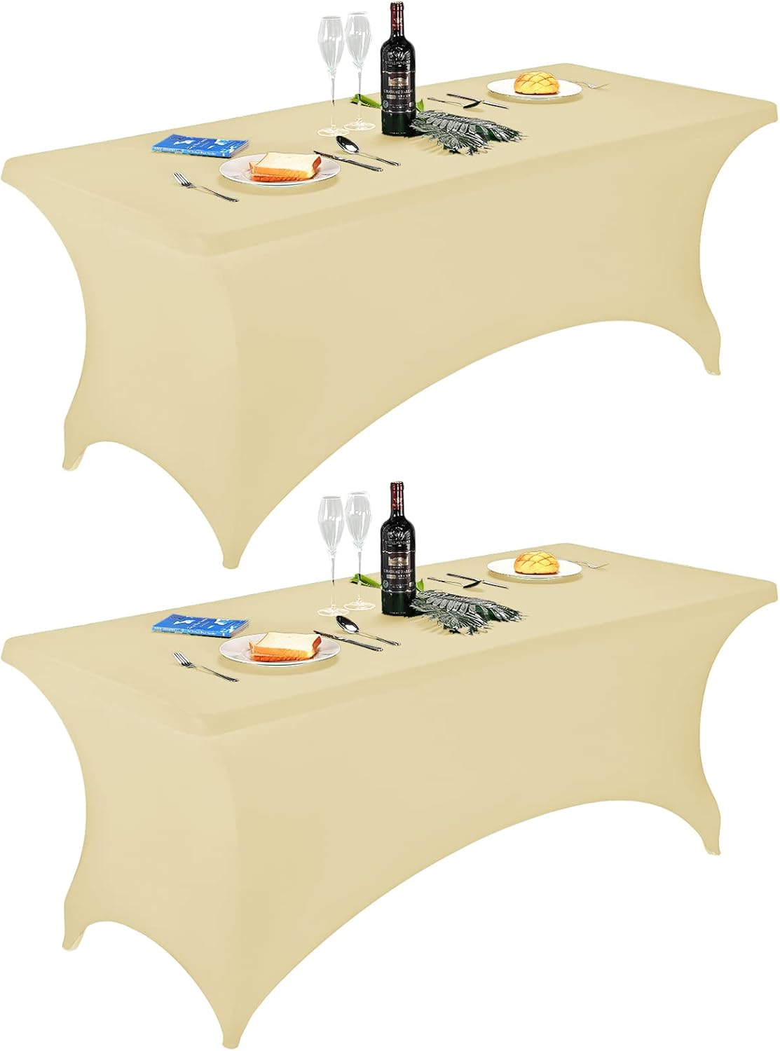 FORLIFE 2Pack Spandex Table Covers，Fitted Tablecloth for Rectangular Tables, Stretch Patio Table Covers, Universal Spandex Table Cover for Wedding, Banquet, Party (6ft, Champagne)