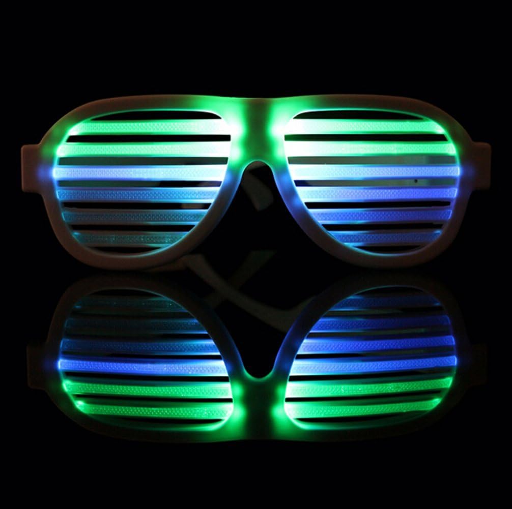 GS GLOWSEEN LED Light Up Shutter Sunglasses Sound Reactive - USB Rechargeable Rave Glasses for Party, Music Festival- White