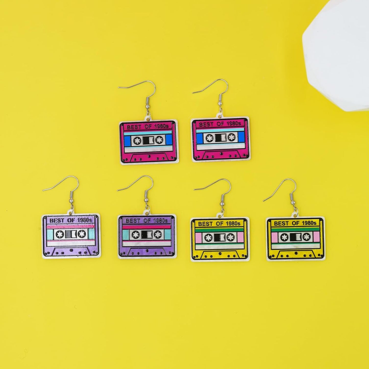 80s 90s Retro Cassette Tape Neon Earrings for Women Acrylic Radio Earring Set for 80s 90s Accessories Cosplay Party Jewelry Gifts
