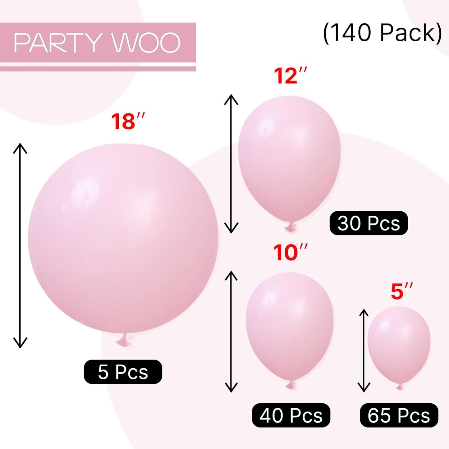 PartyWoo Light Pink Balloons 140pcs Different Sizes of 18 12 10 5 Inch Pastel Pale Baby Pink Balloon Arch Kit Garland for Baby Shower Bachelorette Bridal Shower Birthday Party Decorations Pink-Y48