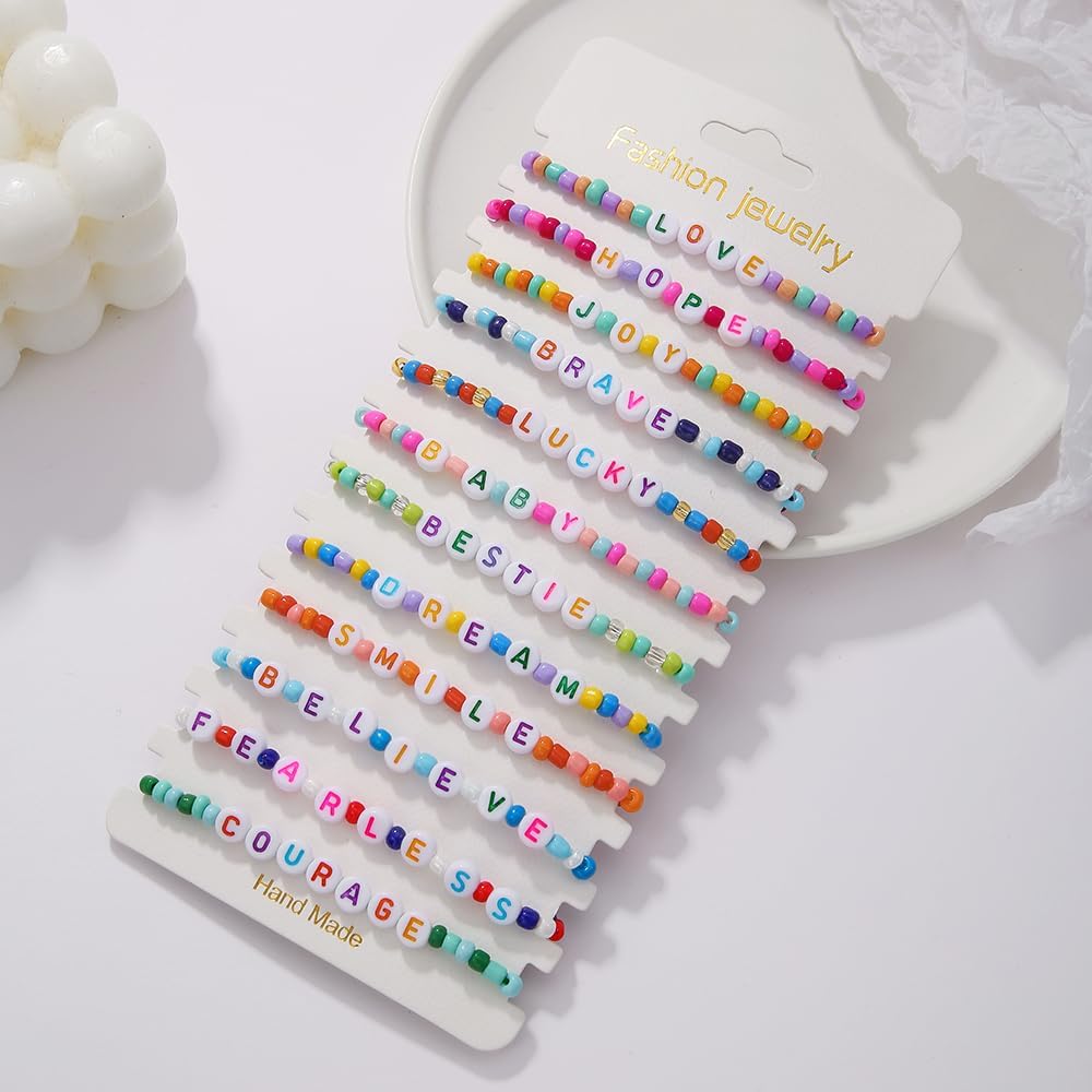 Friendship Bracelets Boho Stackable Bracelets for Women Surfer Heishi Clay Bead Bracelets Stretch Preppy Bracelets Colorful Boho Bracelets for Women