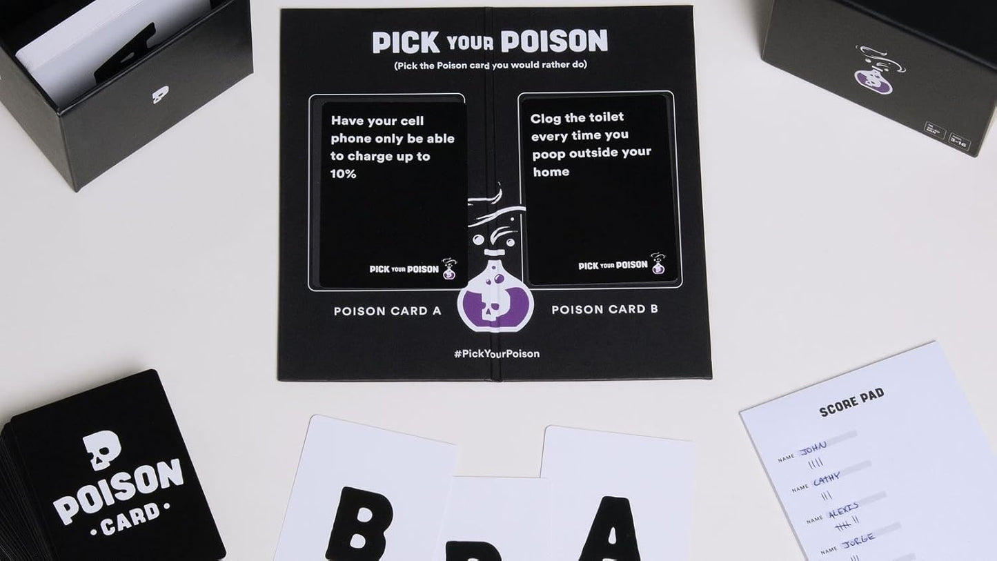 Pick Your Poison Party Game + Family Expansion Set - The “What Would You Rather Do?” Card Game for White Elephant Parties, Stocking Stuffers + Board Games Night with Friends
